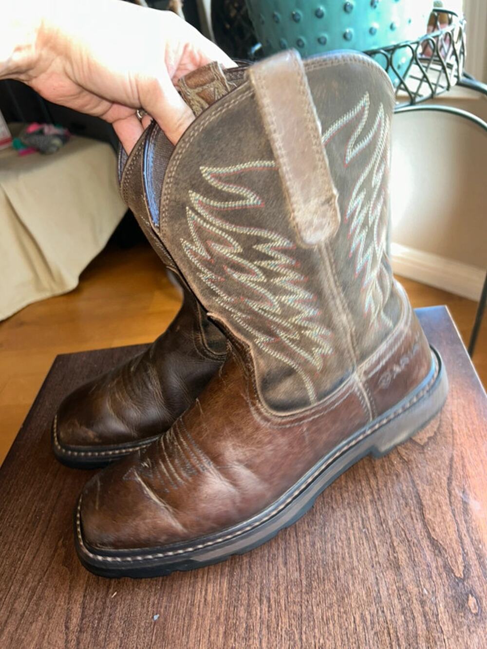 Ariat Groundbreaker men's size 8 brown leather work boots square toe